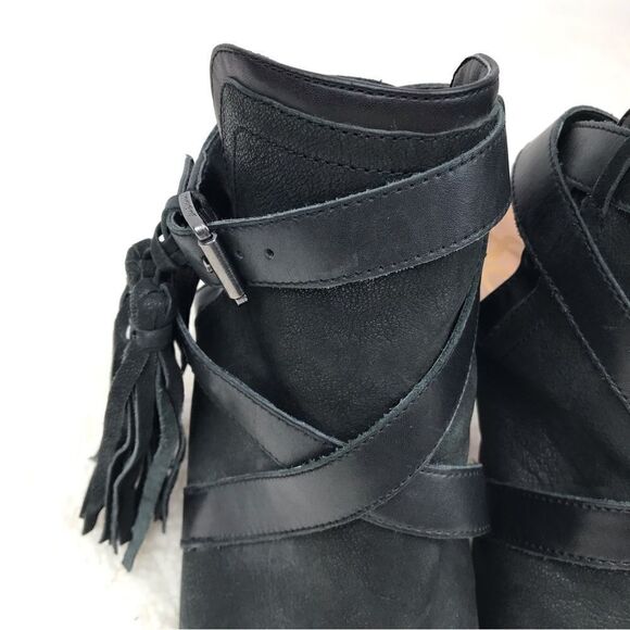 Sam Edelman Vermont Black Leather Peep Toe Cross Strap Tassel Ankle Boot - Picture 9 of 16